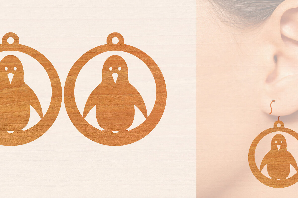 Σετ των 3 Intra απο ξύλο plywood 3mm-4mm πάχος – Ξύλινα σκουλαρίκια Penguin Δίασταση  5x5 cm INTRAFABR-99191460