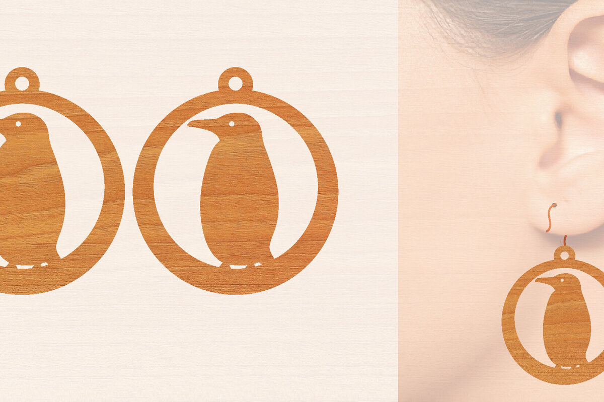 Σετ των 3 Intra απο ξύλο plywood 3mm-4mm πάχος – Ξύλινα σκουλαρίκια Penguin Δίασταση  5x5 cm INTRAFABR-99191505