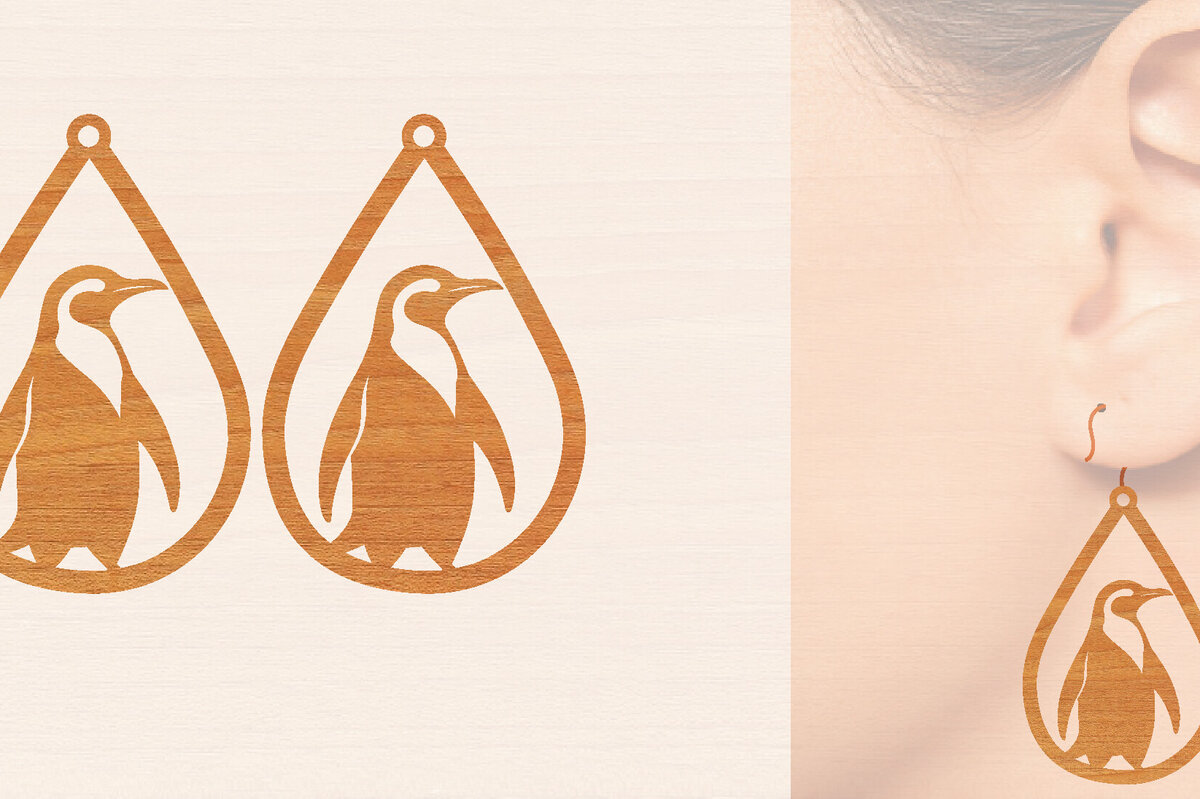 Σετ των 3 Intra απο ξύλο plywood 3mm-4mm πάχος – Ξύλινα σκουλαρίκια Penguin Δίασταση  5x5 cm INTRAFABR-99190811