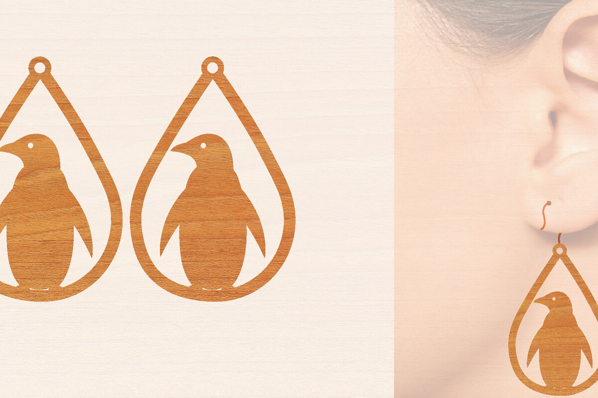 Σετ των 3 Intra απο ξύλο plywood 3mm-4mm πάχος – Ξύλινα σκουλαρίκια Penguin Δίασταση  5x5 cm INTRAFABR-99190893