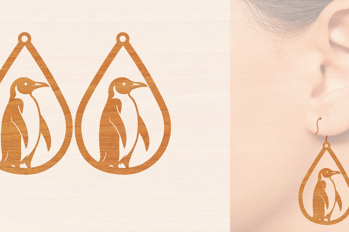 Σετ των 3 Intra απο ξύλο plywood 3mm-4mm πάχος – Ξύλινα σκουλαρίκια Penguin Δίασταση  5x5 cm INTRAFABR-99190940