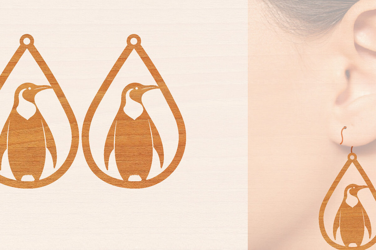 Σετ των 3 Intra απο ξύλο plywood 3mm-4mm πάχος – Ξύλινα σκουλαρίκια Penguin Δίασταση  5x5 cm INTRAFABR-99190970