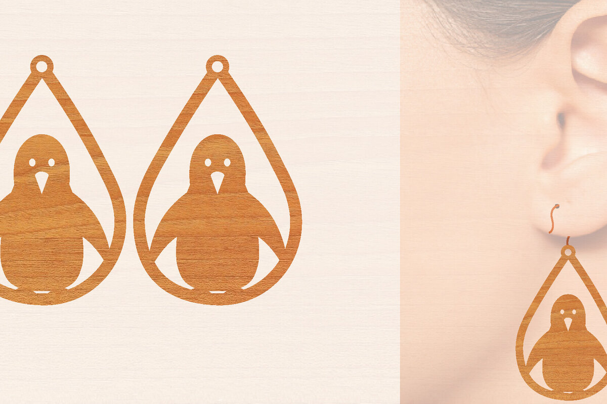 Σετ των 3 Intra απο ξύλο plywood 3mm-4mm πάχος – Ξύλινα σκουλαρίκια Penguin Δίασταση  5x5 cm INTRAFABR-99191033