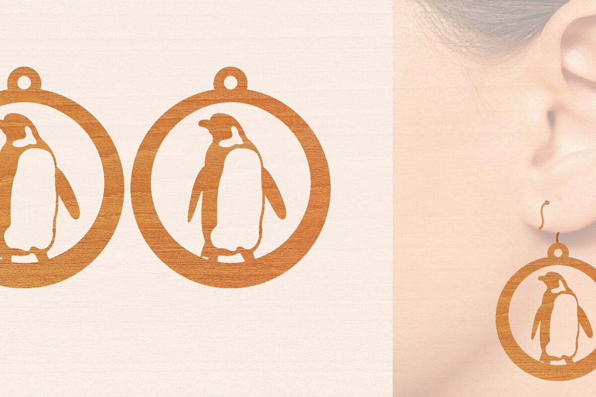 Σετ των 3 Intra απο ξύλο plywood 3mm-4mm πάχος – Ξύλινα σκουλαρίκια Penguin Δίασταση  5x5 cm INTRAFABR-99191227