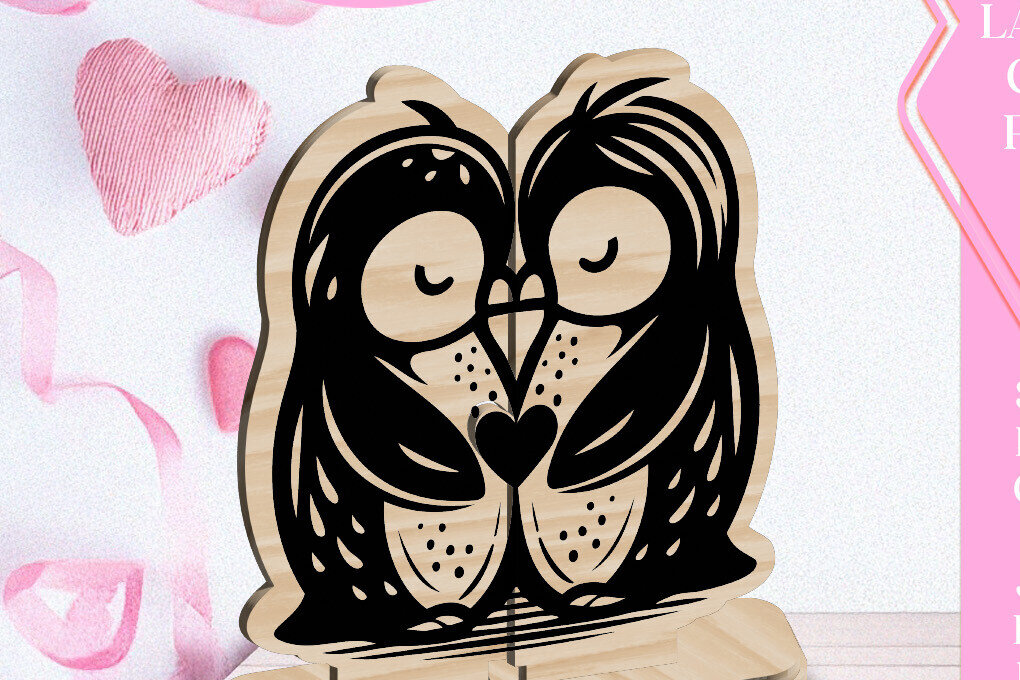 Σετ των 2 Intra απο ξύλο plywood 3mm-4mm πάχος – Οι πιγκουίνοι αγαπούν το λέιζερ διακοσμήσεων του Αγίου Βαλεντίνου Δίασταση  20x20 cm INTRAFABR-113427605