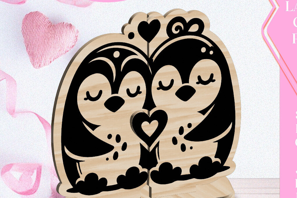 Σετ των 2 Intra απο ξύλο plywood 3mm-4mm πάχος – Οι πιγκουίνοι αγαπούν το λέιζερ διακοσμήσεων του Αγίου Βαλεντίνου Δίασταση  20x20 cm INTRAFABR-113427641