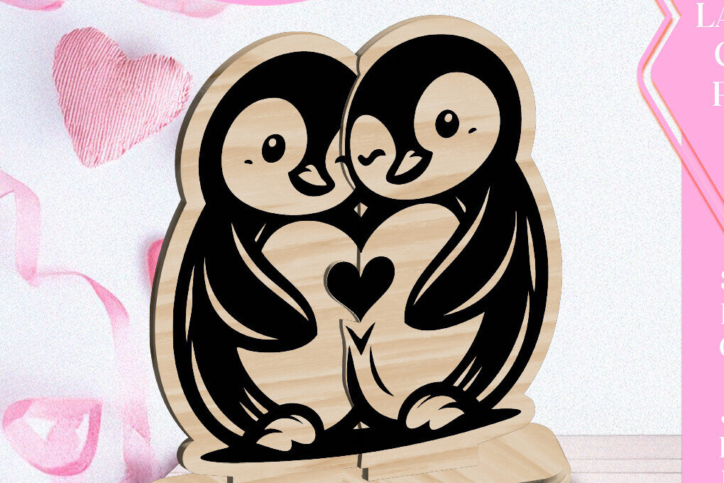 Σετ των 2 Intra απο ξύλο plywood 3mm-4mm πάχος – Οι πιγκουίνοι αγαπούν το λέιζερ διακοσμήσεων του Αγίου Βαλεντίνου Δίασταση  20x20 cm INTRAFABR-113427529