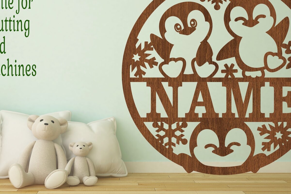 Σετ των 2 Intra απο ξύλο plywood 3mm-4mm πάχος – Σημάδι ονόματος πιγκουίνων Art Δίασταση  20x20 cm INTRAFABR-75505287