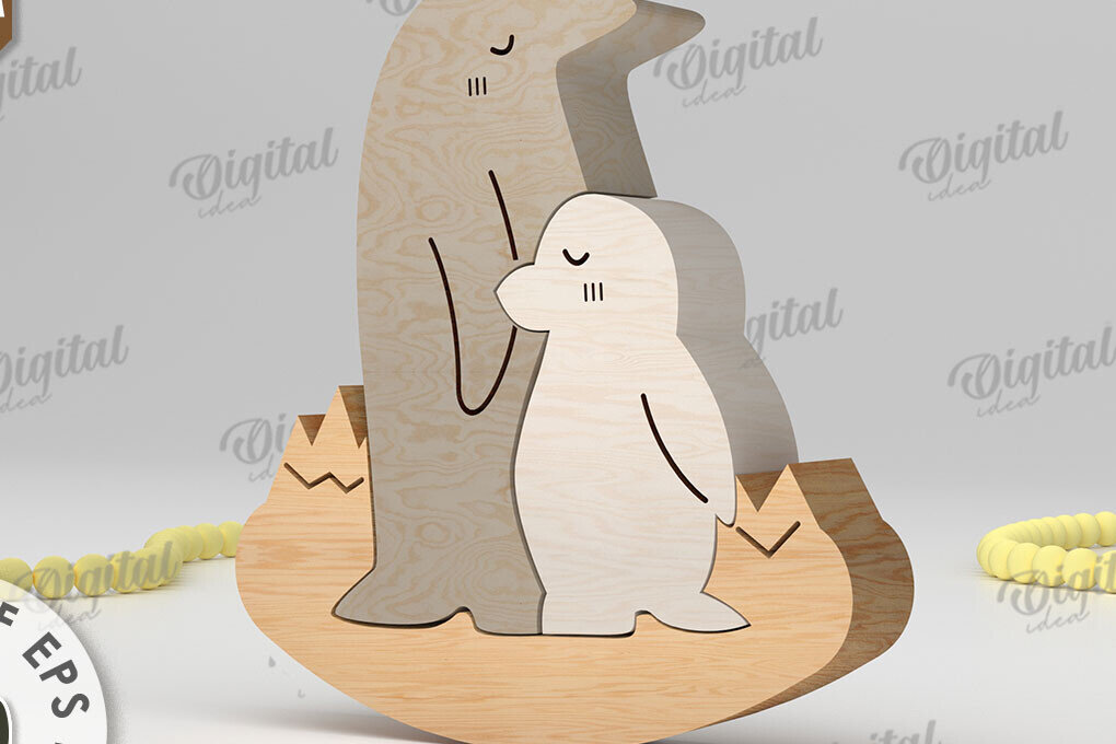 Σετ των 2 Intra απο ξύλο plywood 3mm-4mm πάχος – Κοπή με λέιζερ παζλ Penguins. Ζώο Δίασταση  20x20 cm INTRAFABR-108581027