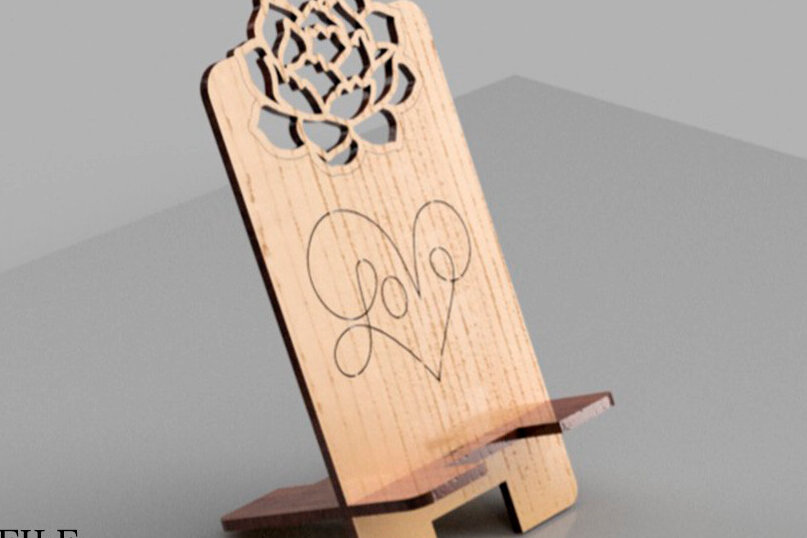 Σετ των 2 Intra απο ξύλο plywood 3mm-4mm πάχος – Στάση τηλεφώνου Peony and Heart Δίασταση  20x20 cm INTRAFABR-111490487