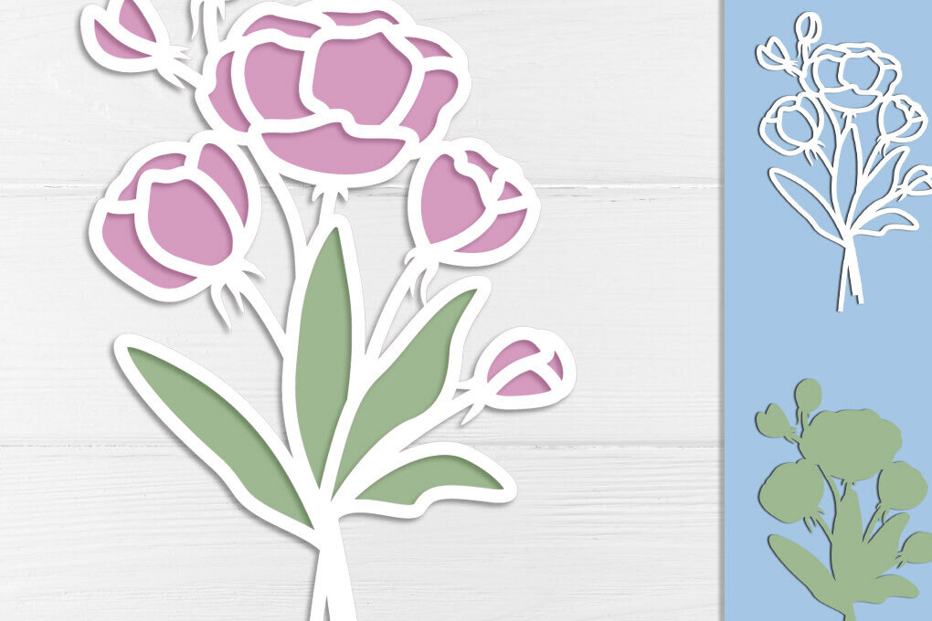 Σετ των 2 Intra απο ξύλο plywood 3mm-4mm πάχος – Μπουκέτο λουλουδιών παιώνιας κομμένο με λέιζερ με στρώσεις Δίασταση  20x20 cm INTRAFABR-118947523