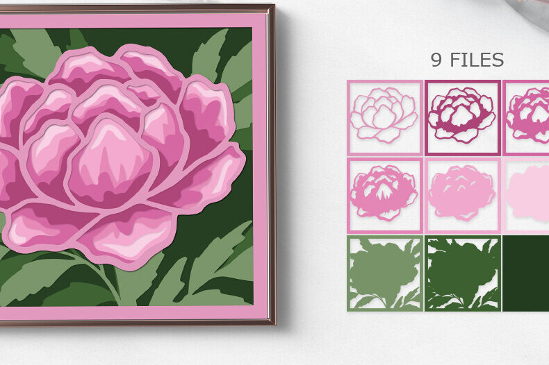 Σετ των 2 Intra απο ξύλο plywood 3mm-4mm πάχος – Peony 3D Layer/ Paper Cut Peony Δίασταση  20x20 cm INTRAFABR-85928413