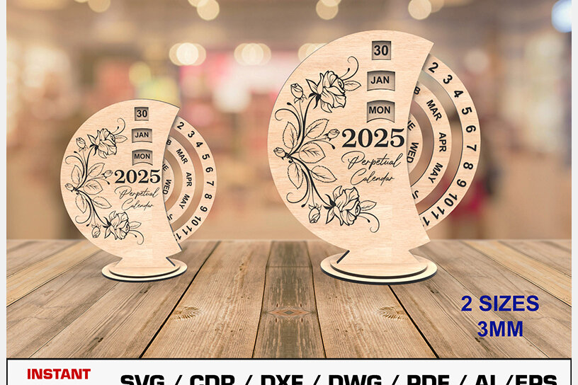 Σετ των 2 Intra απο ξύλο plywood 3mm-4mm πάχος – Αρχείο περικοπής με λέιζερ Perpetual Calendar 2025 Δίασταση  20x20 cm INTRAFABR-112278045