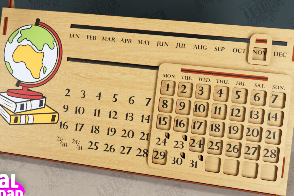 Σετ των 2 Intra απο ξύλο plywood 3mm-4mm πάχος – Διαρκές Ημερολόγιο | Επιτραπέζιο Ημερολόγιο Δίασταση  20x20 cm INTRAFABR-112679869