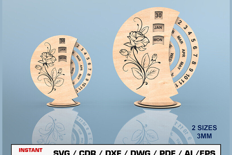 Σετ των 2 Intra απο ξύλο plywood 3mm-4mm πάχος – Αρχείο περικοπής με λέιζερ Perpetual Calendar Δίασταση  20x20 cm INTRAFABR-93326249
