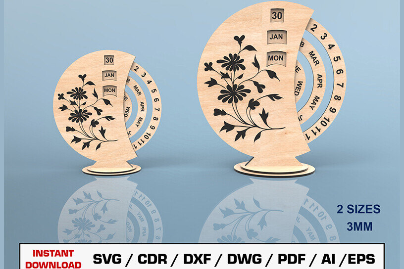 Σετ των 2 Intra απο ξύλο plywood 3mm-4mm πάχος – Αρχείο περικοπής με λέιζερ Perpetual Calendar Δίασταση  20x20 cm INTRAFABR-93326263