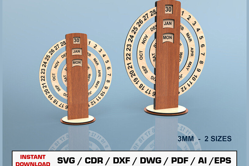 Σετ των 2 Intra απο ξύλο plywood 3mm-4mm πάχος – Αρχείο περικοπής με λέιζερ Perpetual Calendar Δίασταση  20x20 cm INTRAFABR-93326281