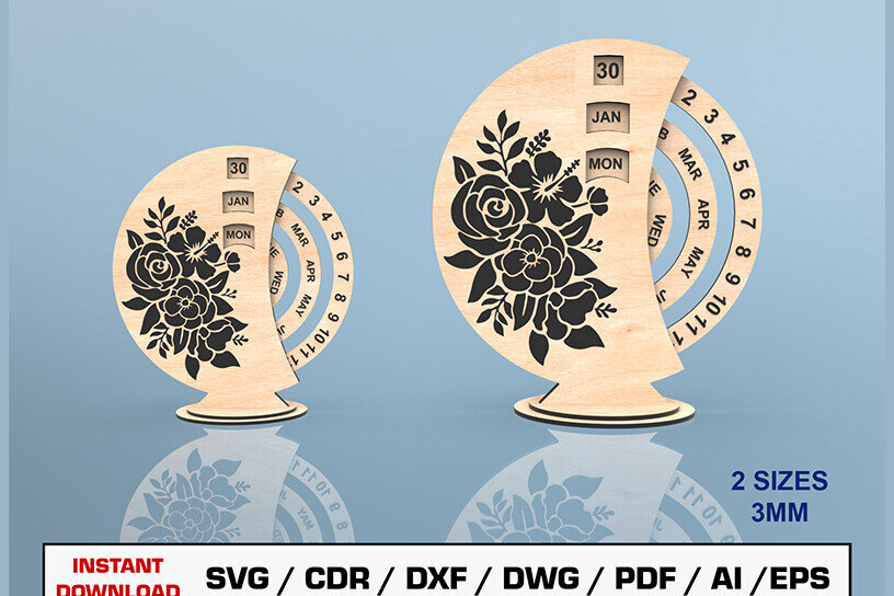 Σετ των 2 Intra απο ξύλο plywood 3mm-4mm πάχος – Αρχείο περικοπής με λέιζερ Perpetual Calendar Δίασταση  20x20 cm INTRAFABR-93326216