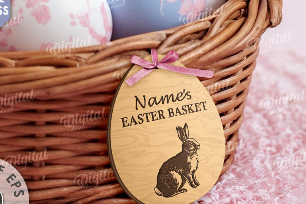 Σετ των 2 Intra απο ξύλο plywood 3mm-4mm πάχος – Προσωποποιημένο Ξύλινο Πασχαλινό Καλάθι Ετικέτα Δίασταση  20x20 cm INTRAFABR-115220788