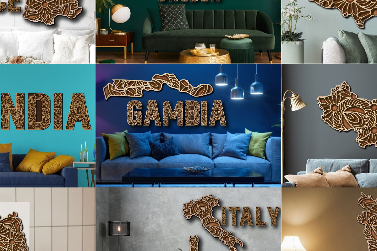 Σετ των 2 Intra απο ξύλο plywood 3mm-4mm πάχος – Εξατομικευμένη χάρτη 100 χωρών Δίασταση  20x20 cm INTRAFABR-24893104