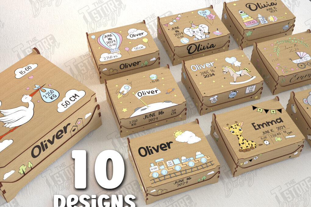 Σετ των 2 Intra απο ξύλο plywood 3mm-4mm πάχος – Εξατομικευμένη δέσμη Baby Memory Box |CNC Δίασταση  20x20 cm INTRAFABR-113934123