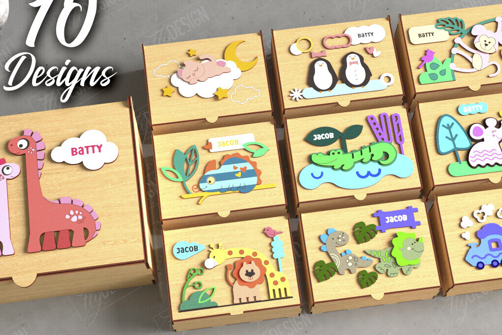 Σετ των 2 Intra απο ξύλο plywood 3mm-4mm πάχος – Εξατομικευμένη δέσμη Baby Memory Boxes Δίασταση  20x20 cm INTRAFABR-111357301