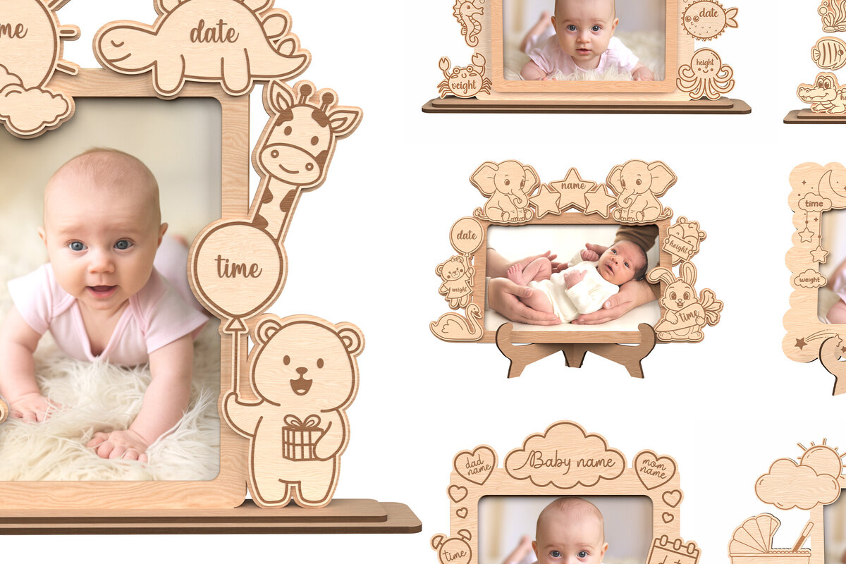 Σετ των 2 Intra απο ξύλο plywood 3mm-4mm πάχος – Εξατομικευμένη δέσμη κορνίζας μωρών Δίασταση  20x20 cm INTRAFABR-116659594