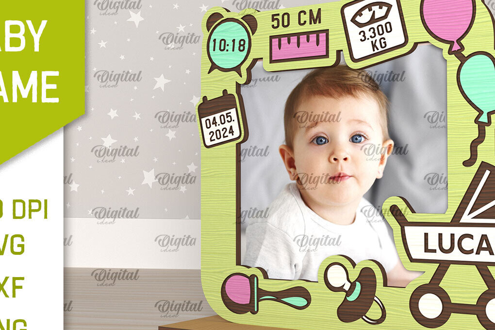 Σετ των 2 Intra απο ξύλο plywood 3mm-4mm πάχος – Εξατομικευμένη κορνίζα μωρών Δίασταση  20x20 cm INTRAFABR-98063282