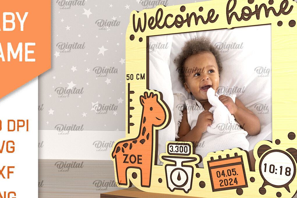 Σετ των 2 Intra απο ξύλο plywood 3mm-4mm πάχος – Εξατομικευμένη κορνίζα μωρών Δίασταση  20x20 cm INTRAFABR-98063558