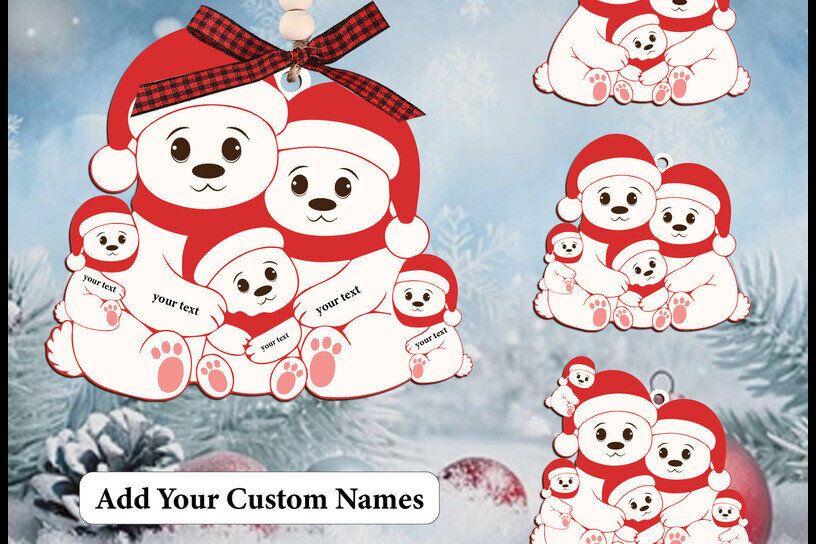 Σετ των 2 Intra απο ξύλο plywood 3mm-4mm πάχος – Εξατομικευμένο χριστουγεννιάτικο αρχείο Bear Family Δίασταση  20x20 cm INTRAFABR-120778604