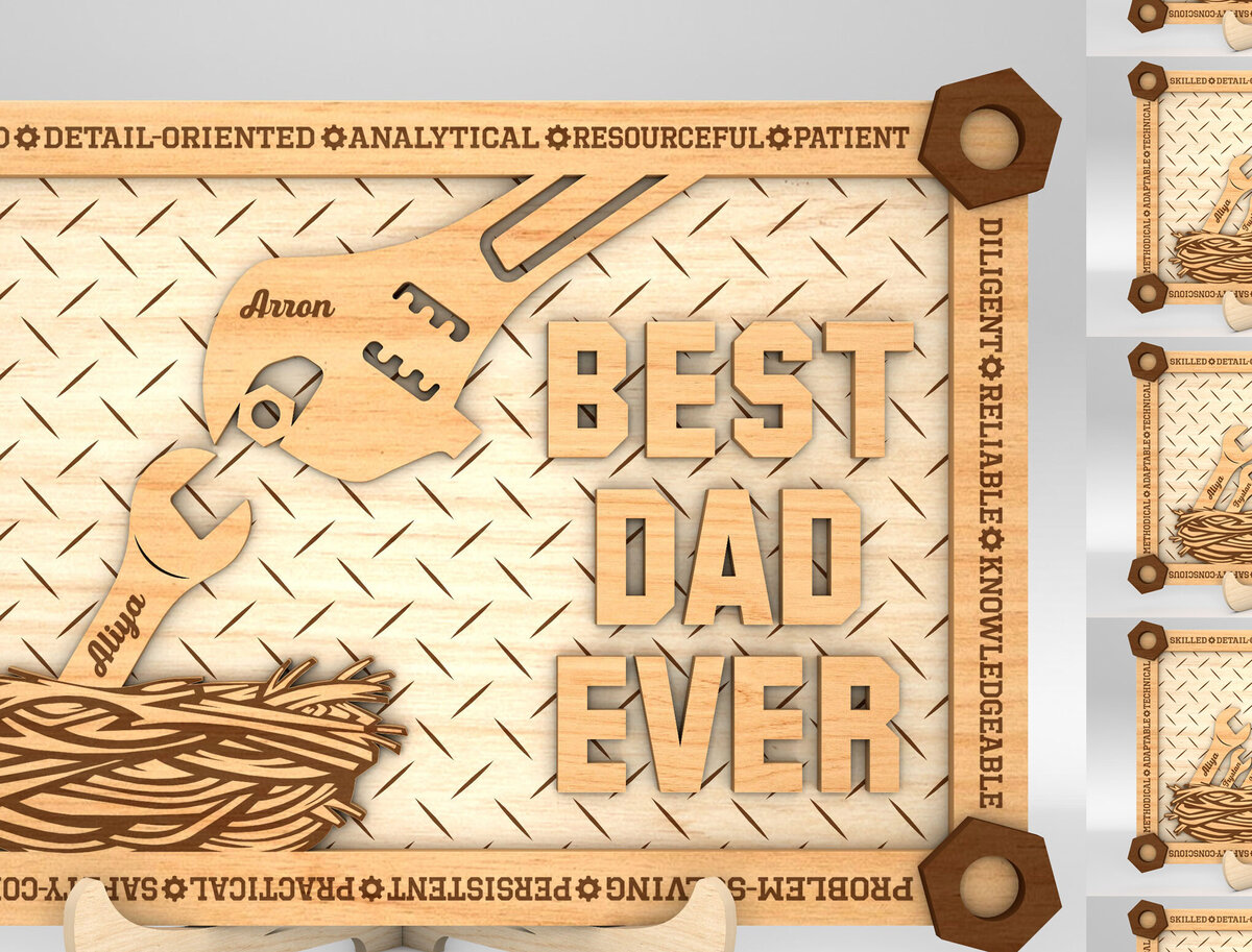 Σετ των 2 Intra απο ξύλο plywood 3mm-4mm πάχος – Εξατομικευμένη πινακίδα με το καλύτερο μπαμπά ποτέ Δίασταση  20x20 cm INTRAFABR-99992152