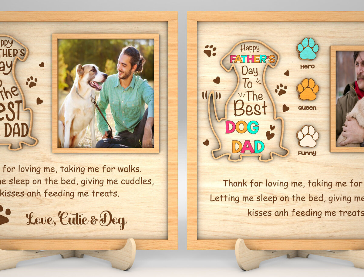 Σετ των 2 Intra απο ξύλο plywood 3mm-4mm πάχος – Εξατομικευμένο Best Dog Dad Sign Δίασταση  40x30 cm INTRAFABR-99992253