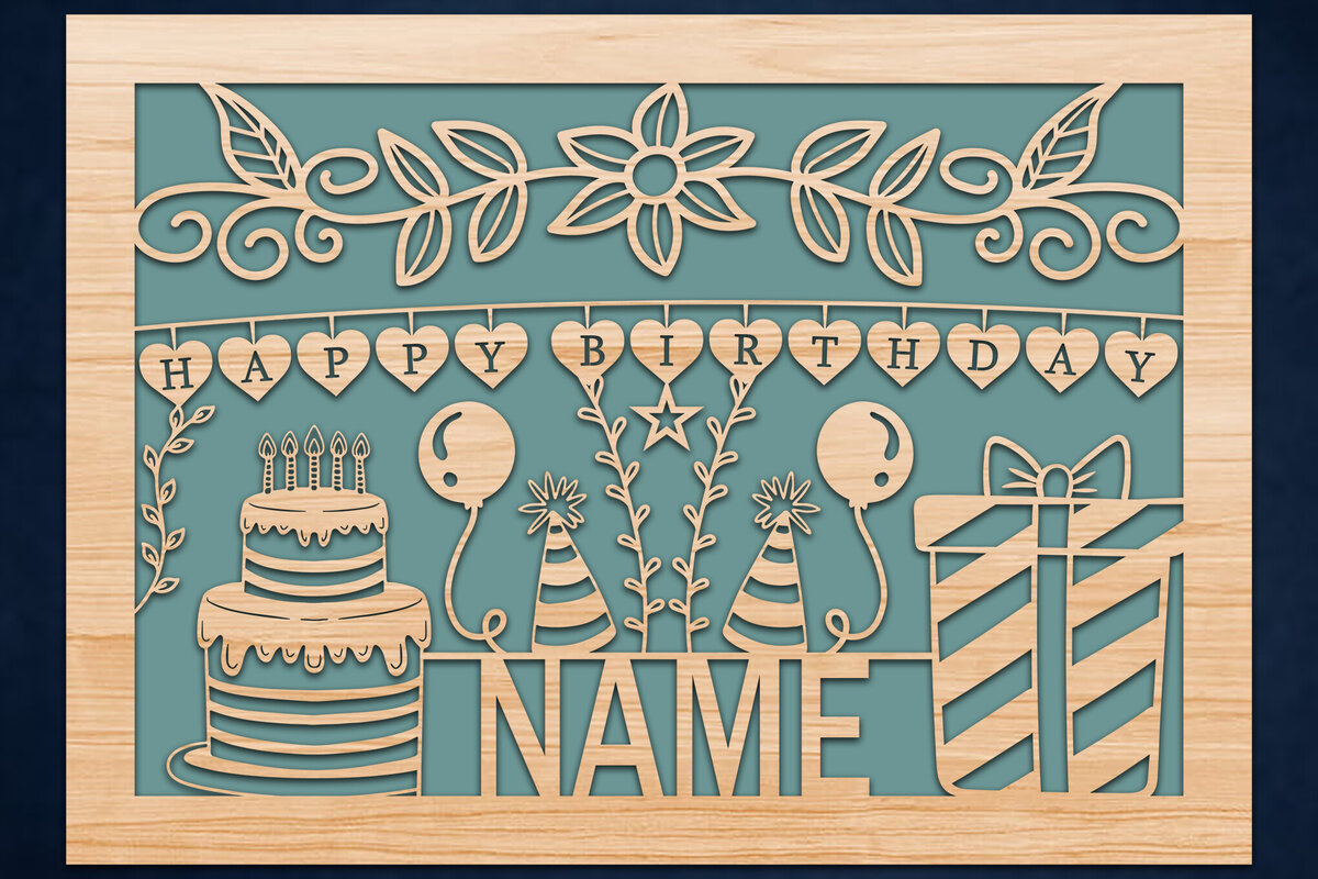 Σετ των 2 Intra απο ξύλο plywood 3mm-4mm πάχος – Εξατομικευμένη κοπή χαρτιού για κάρτα γενεθλίων Δίασταση  20x20 cm INTRAFABR-117777607