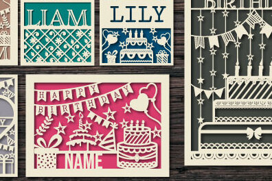 Σετ των 2 Intra απο ξύλο plywood 3mm-4mm πάχος – Εξατομικευμένο σετ κοπής χαρτιού για κάρτα γενεθλίων Δίασταση  20x20 cm INTRAFABR-74832239