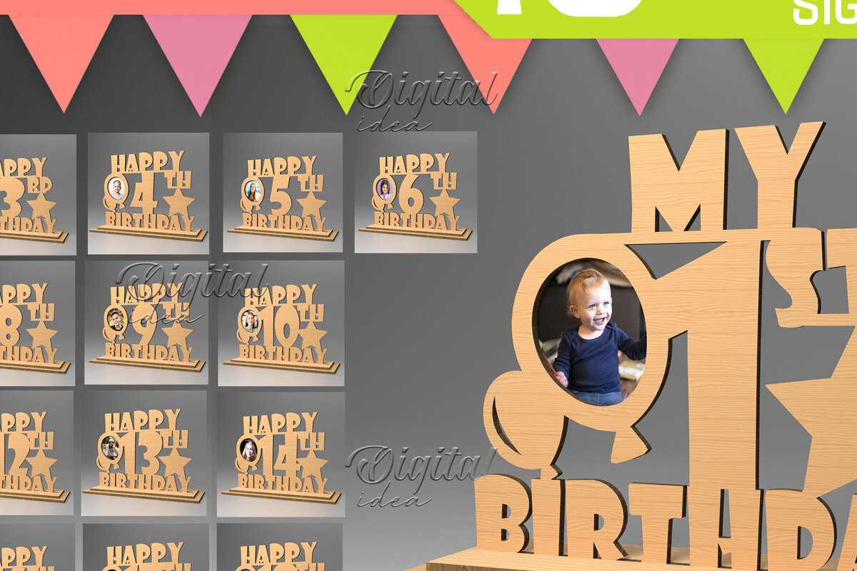 Σετ των 2 Intra απο ξύλο plywood 3mm-4mm πάχος – Εξατομικευμένη δέσμη σημαδιών γενεθλίων. Λέιζερ Δίασταση  20x20 cm INTRAFABR-83159845