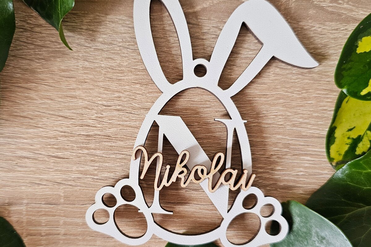 Σετ των 2 Intra απο ξύλο plywood 3mm-4mm πάχος – Εξατομικευμένο Πασχαλινό Μπάνι Ετικέτα Δίασταση  20x20 cm INTRAFABR-118353408