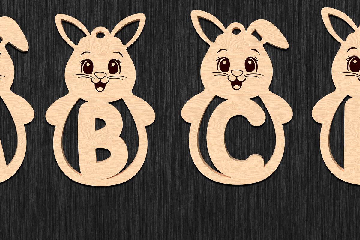 Σετ των 2 Intra απο ξύλο plywood 3mm-4mm πάχος – Εξατομικευμένες ετικέτες ονόματος λαγουδάκι με λέιζερ Δίασταση  20x20 cm INTRAFABR-116016159