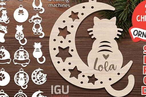 Σετ των 2 Intra απο ξύλο plywood 3mm-4mm πάχος – Εξατομικευμένο Χριστουγεννιάτικο Στολίδι Γάτας Δίασταση  20x20 cm INTRAFABR-125242973