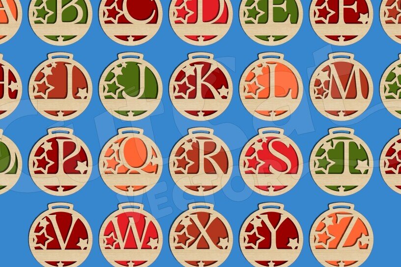 Σετ των 2 Intra απο ξύλο plywood 3mm-4mm πάχος – Εξατομικευμένες Χριστουγεννιάτικες Μπάλες Αλφάβητο Δίασταση  20x20 cm INTRAFABR-119550811