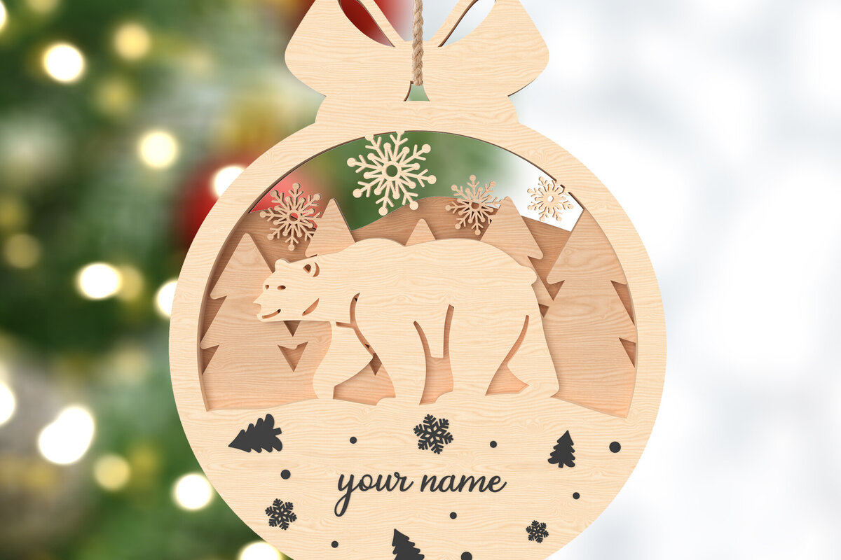 Σετ των 2 Intra απο ξύλο plywood 3mm-4mm πάχος – Εξατομικευμένο χριστουγεννιάτικο αρκουδάκι Δίασταση  20x20 cm INTRAFABR-106720562