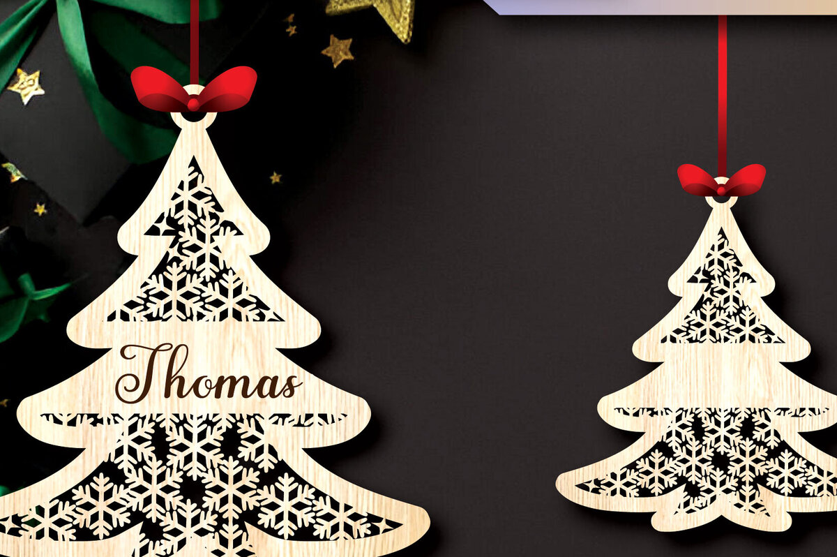 Σετ των 2 Intra απο ξύλο plywood 3mm-4mm πάχος – Προσωποποιημένα Χριστουγεννιάτικα Στολίδια Δίασταση  20x20 cm INTRAFABR-104982666