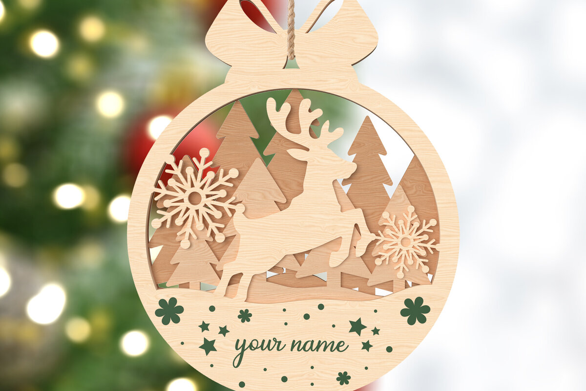 Σετ των 2 Intra απο ξύλο plywood 3mm-4mm πάχος – Εξατομικευμένο Χριστουγεννιάτικο Στολίδι από Τάρανδο Δίασταση  20x20 cm INTRAFABR-106720516