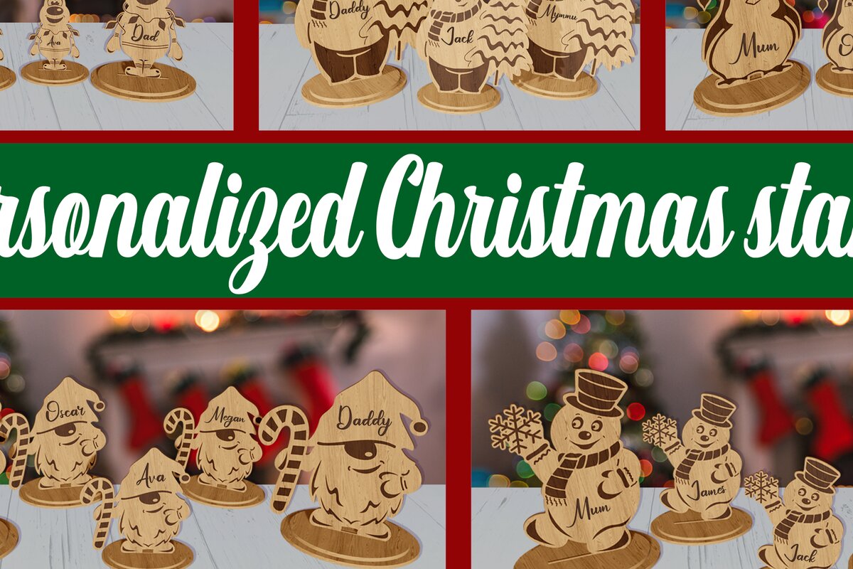 Σετ των 2 Intra απο ξύλο plywood 3mm-4mm πάχος – Εξατομικευμένες χριστουγεννιάτικες βάσεις 3D Δίασταση  20x20 cm INTRAFABR-79847270