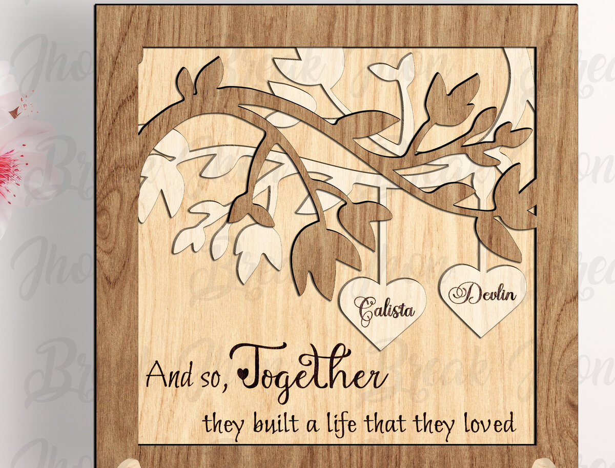 Σετ των 2 Intra απο ξύλο plywood 3mm-4mm πάχος – Εξατομικευμένο Cutfile Ξύλινης Πινακίδας Ζευγαριών Δίασταση  20x20 cm INTRAFABR-114048009