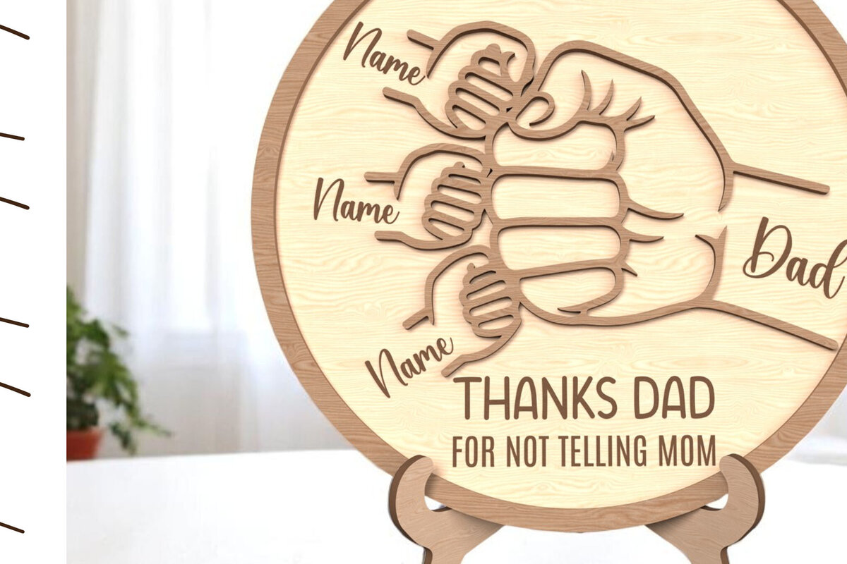 Σετ των 2 Intra απο ξύλο plywood 3mm-4mm πάχος – Εξατομικευμένη επιγραφή Dad &amp; Kids Bump Δίασταση  20x20 cm INTRAFABR-121915174