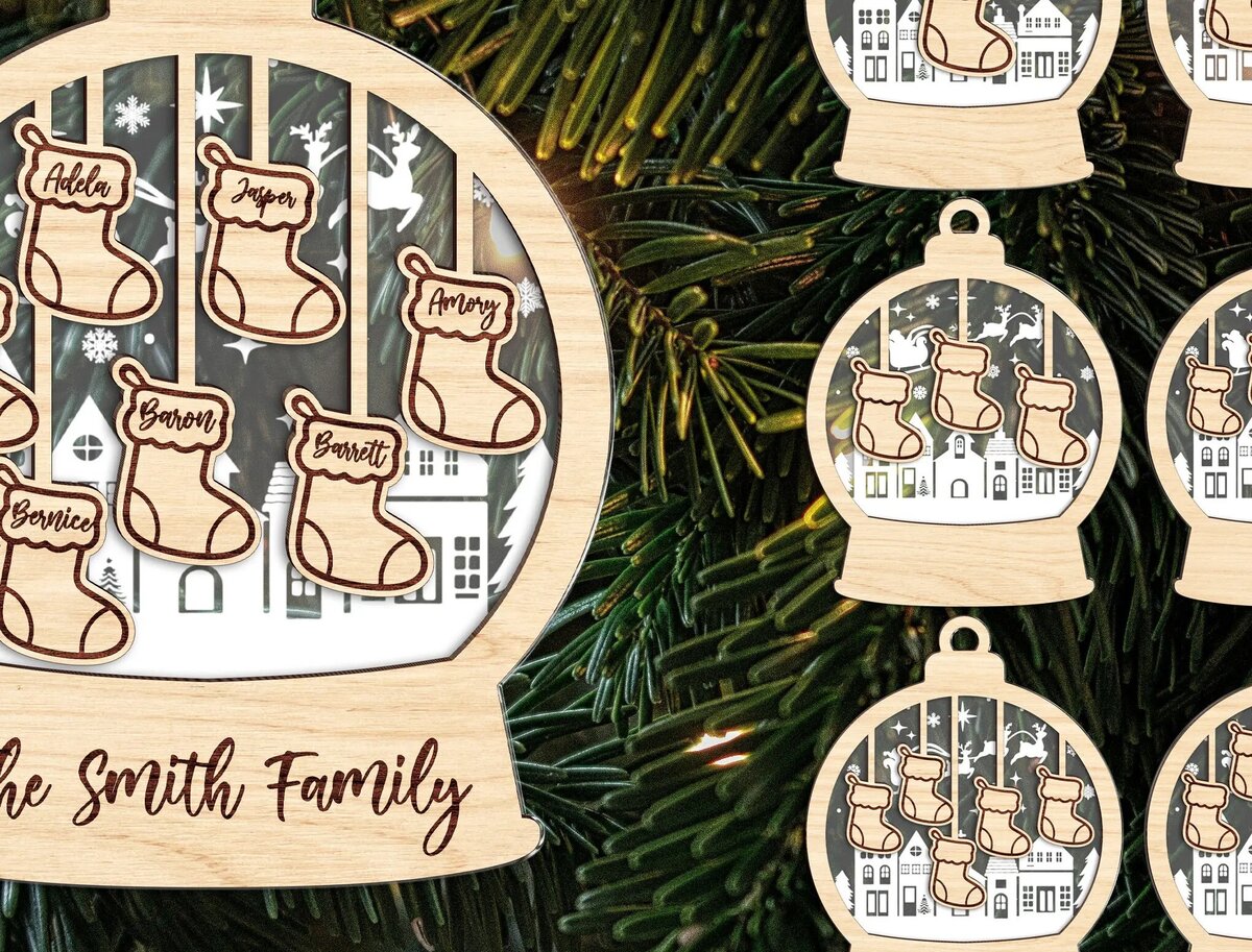 Σετ των 2 Intra απο ξύλο plywood 3mm-4mm πάχος – Προσωποποιημένο Dog Lover Family SnowGlobe Δίασταση  20x20 cm INTRAFABR-111371830