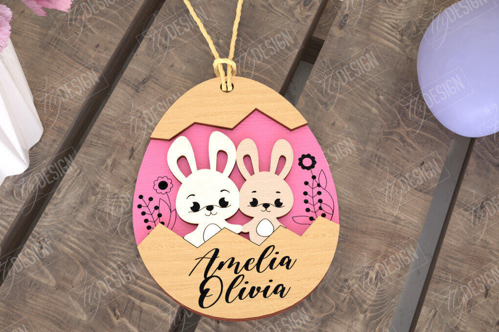 Σετ των 2 Intra απο ξύλο plywood 3mm-4mm πάχος – Εξατομικευμένες ετικέτες πασχαλινού καλαθιού για παιδιά Δίασταση  20x20 cm INTRAFABR-115451911