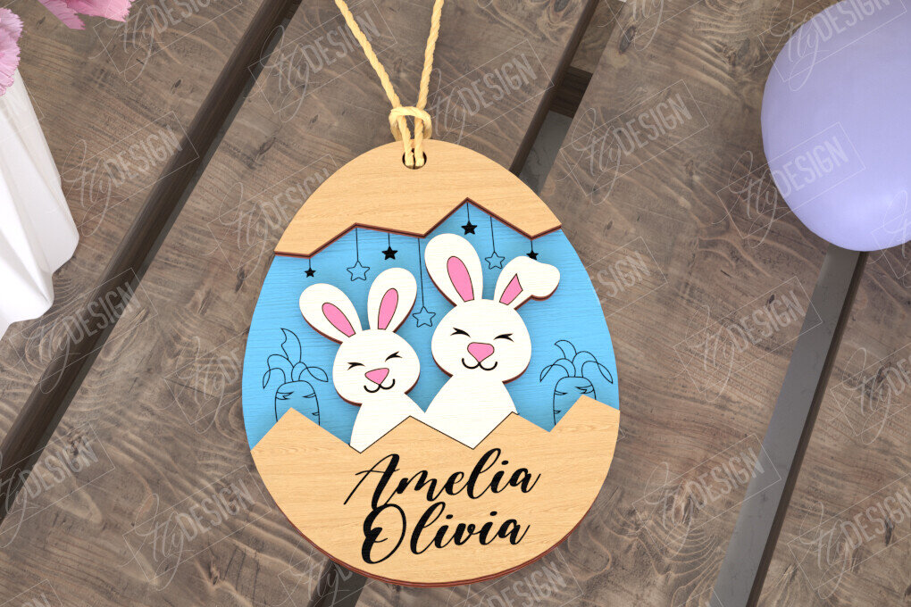 Σετ των 2 Intra απο ξύλο plywood 3mm-4mm πάχος – Εξατομικευμένες ετικέτες πασχαλινού καλαθιού για παιδιά Δίασταση  20x20 cm INTRAFABR-115451916