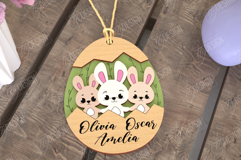 Σετ των 2 Intra απο ξύλο plywood 3mm-4mm πάχος – Εξατομικευμένες ετικέτες πασχαλινού καλαθιού για παιδιά Δίασταση  20x20 cm INTRAFABR-115451922