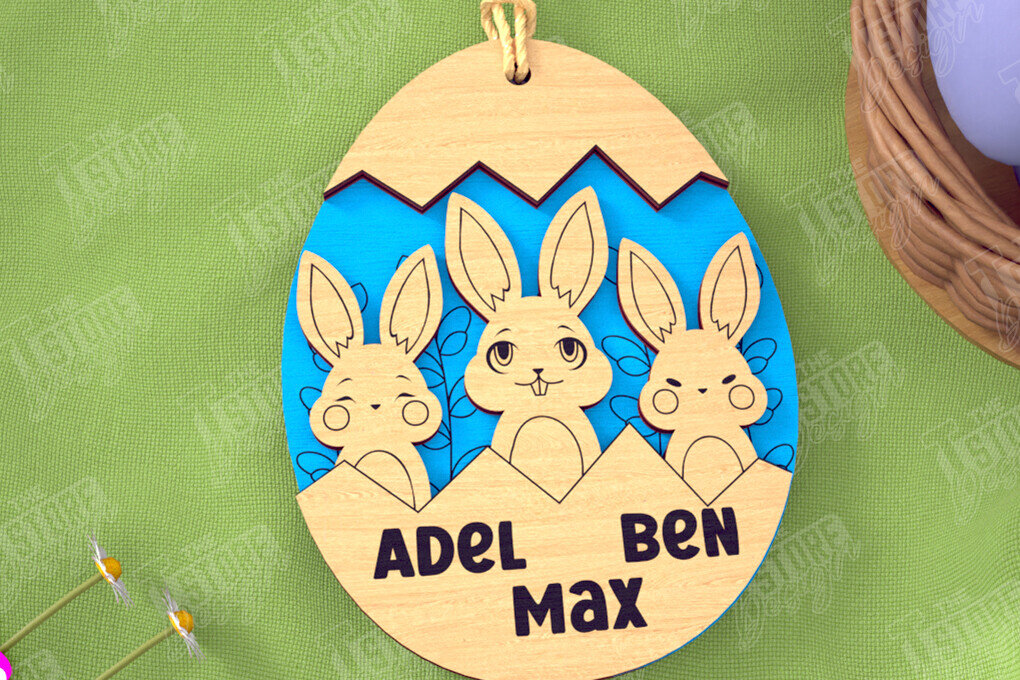 Σετ των 2 Intra απο ξύλο plywood 3mm-4mm πάχος – Εξατομικευμένες ετικέτες πασχαλινού καλαθιού για παιδιά Δίασταση  20x20 cm INTRAFABR-115451508